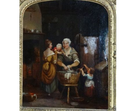 *Item to be collected from Friargate, Derby* Continental School (19th century), Washing Day, unsigned oil on canvas, in a orn