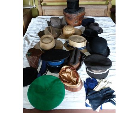 *Item to be collected from Friargate, Derby*A collection of hats including Lincoln Bennett & Co top hat with silk lining, ins