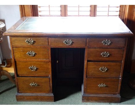 *Item to be collected from Friargate, Derby*A Victorian twin pedestal knee-hole desk, green leather writing top above a centr