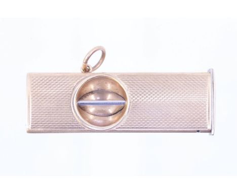 *Item to be collected from Friargate, Derby* A QEII 9ct gold cigar cutter, engine turned design, maker C&C, Birmingham 1958, 