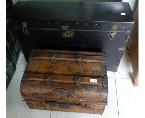 *Item to be collected from Friargate, Derby*A Jones's Woodbound steel overland trunk, label inside lid, approx 53cm wide x 34