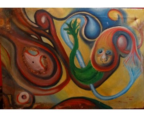 *Item to be collected from Friargate, Derby*Elizabeth Sisley & Mike Sisley (British, 20th century), abstract, acrylic on canv