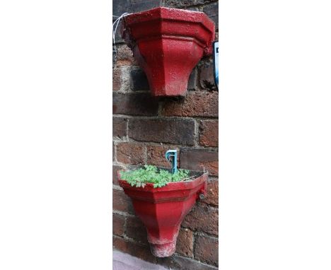 *Item to be collected from Friargate, Derby*Four Victorian cast iron drain water hoppers, painted red; a railway lantern (5)C
