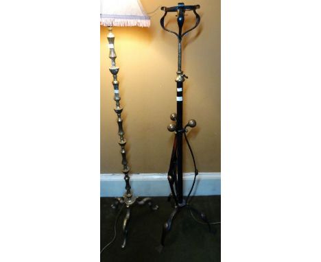 *Item to be collected from Friargate, Derby*   An Arts and Crafts telescopic wrought iron standard lamp, with copper balls an