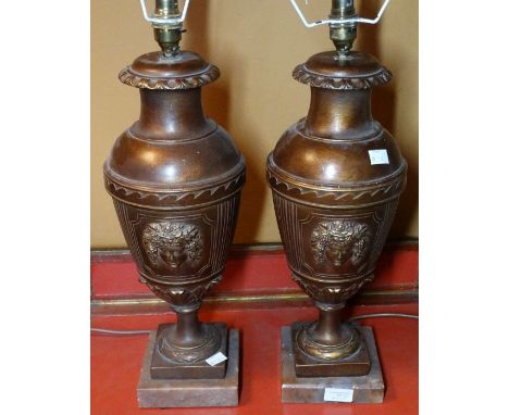 *Item to be collected from Friargate, Derby* A pair of 20th century Italian style ovoid pedestal lamps, with highlighted mask