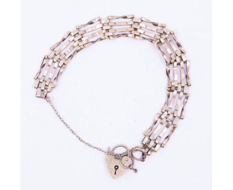 *Item to be collected from Friargate, Derby* A 1970s 9ct gold gate-link bracelet, with padlock fastener, gross weight approx 