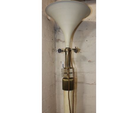 An Art Deco cream leather, brass and glass mounted standard lamp