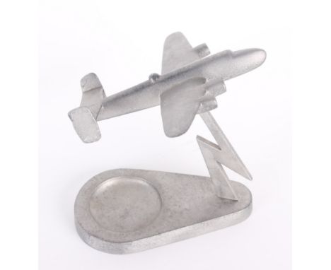 [Militaria] A Second World War Cast Aluminium Model of a Lancaster Bomber the stylized aircraft mounted on a ‘lightning’ shap
