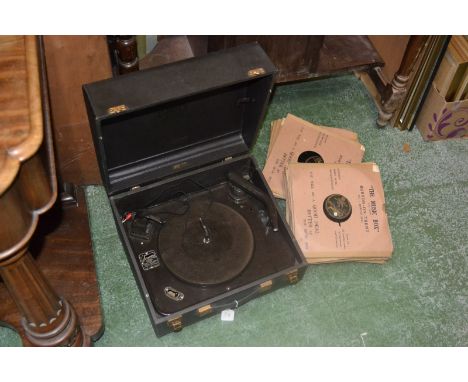 A Decca portable gramophone/record player, with a collection of 78s, *145