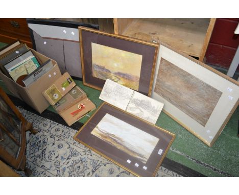 Prints and Pictures - framed pictures, artist's materials, paint brushes, palette, sketch book; artist's folio, etc (5)