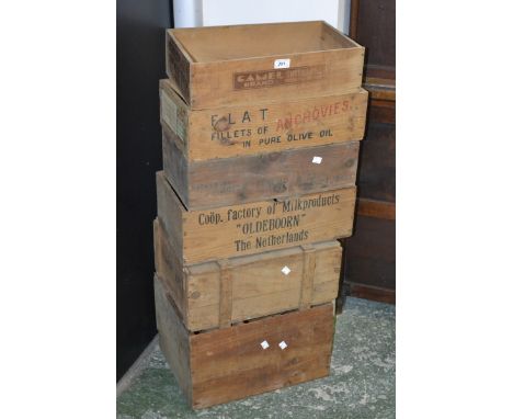 Advertising - vintage advertising crates including Epicure garden peas; Camel brand figs; Holland butter etc. (6)