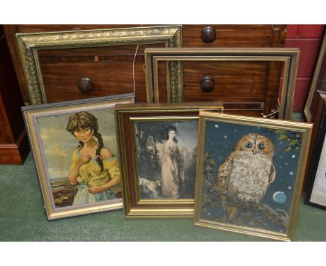 Tapestries & Prints - Hunting Scene, Owl, Flamingos etc;  portrait prints; frames etc (9) 