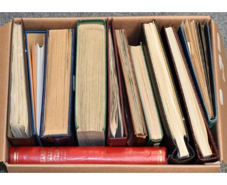 Commonwealth and World Stamps - In a  large box with 11 various stamp albums and stockbooks (11 volumes in a box) 