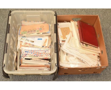 World Sorter in 2 Large Boxes - Large Cardboard Box with much on album leaves, some share certificates and ephemera. Large pl