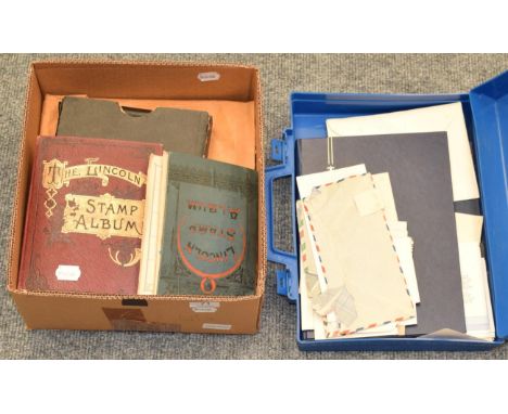 Box and a Plastic Suitcase with GB, Commonwealth and World - With two old Lincoln albums, stockbooks and loose. The GB includ