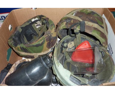 Army surplus helmets, water bottles etc