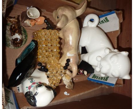 Poole dolphin, ceramic dog of Foe, cats, miniature Toby jug etc