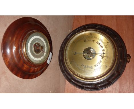 Oak framed barometer and small mahogany framed barometer