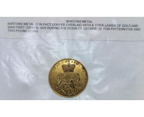 GEORGE IV CORONATION 1821, a uniface gilt metal circulation Token or Ticket of Admission, No 146, 54mm (pierced, as normal, f