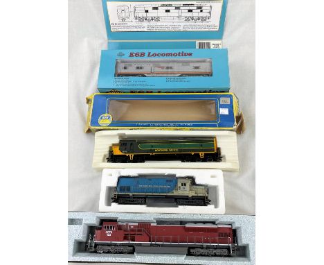 KATO: A HO model locomotive: 37-6361 CEFX 123; Proto 2000 E 6B locomotive, unpowered; AHM FP 45 Northern Pacific and a LIMA A