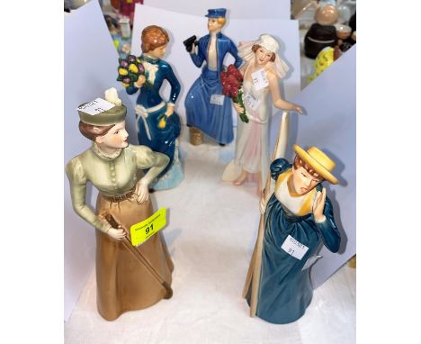 5 Goebel figures of ladies - River Outing, Treasure Day, Gentle Breezes, On the Fairway, Garden Fancier