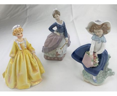 Royal Worcester figure Grandmother's dress modelled by FG Doherty 3081; 2  Lladro figures of girls, one with umbrella and one