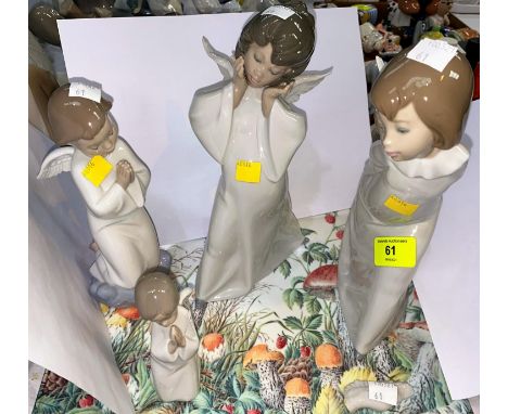 Two Lladro child angel figures (1 wing a.f.), 2 similar Nao angels 