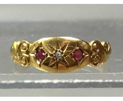 RUBY AND DIAMOND RING AND TWO OTHER RINGS  the ruby and diamond ring in eighteen carat goldQty: 3