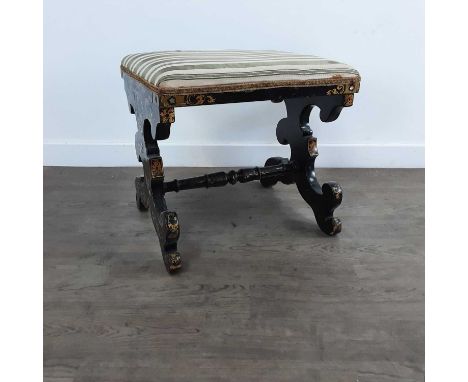 JAPANESE FOOTSTOOL 20TH CENTURY decorated in the chinoiserie style, with mother of pearl inlay45.7cm wideQty: 1The stool has 
