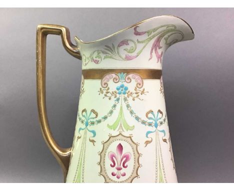 SHERATON ADDERLEYS EWER AND BASIN AND MATCHING CHAMBER POT  with floral and gilt decoration Qty: 3