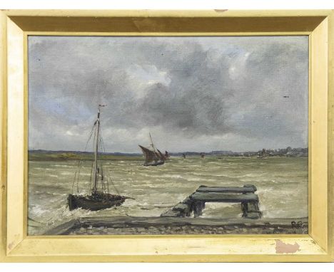 BRITISH SCHOOL, ROUGH SEAS oil on canvas, initialled 'R A'framed.image size 24cm x 35cm, overall size 32cm x 41cm