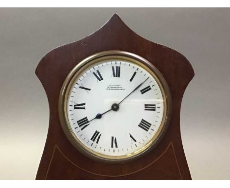 EDWARDIAN WALNUT MANTEL CLOCK AND A PLATED DRESSING TABLE SET  the circular white dial with Roman numerals 