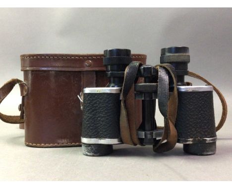 PAIR OF FIELD GLASSES AND A COMPASS each in fitted carry cases 