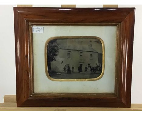 FRAMED AMBROTYPE PHOTOGRAPH OF BURNSIDE HOUSE, GLASGOW depicting Burnside House and figures, as well as a horse and cart infr