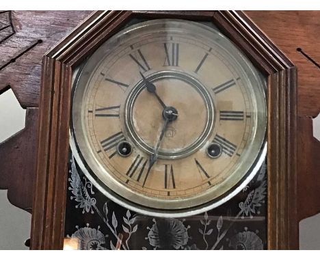 AMERICAN 'GINGERBREAD' SHELF CLOCK AND A CARRIAGE CLOCK  the shelf clock circular dial set with Roman numerals American 57cm 