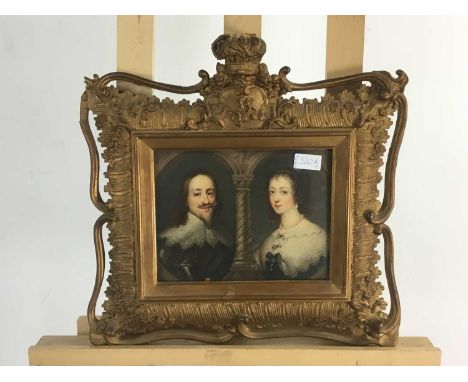 AFTER VAN DYCK AND A CHRYSTOLEUM double portrait print of Charles I Stuart of England and Henriette Marie of Franceframed and