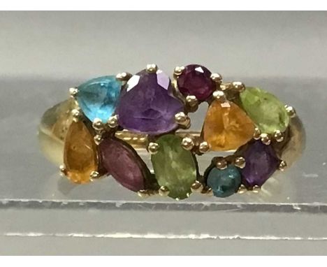 MULTI GEM AND GOLD DRESS RING stamped to insideQty: 1