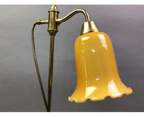 BRASS ADJUSTABLE TABLE LAMP AND ANOTHER TABLE LAMP one with glass shadeQty: 2