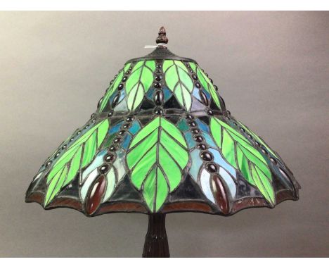 MODERN TIFFANY STYLE TABLE LAMP with simulated coloured glass shade 66cm x 38cm 