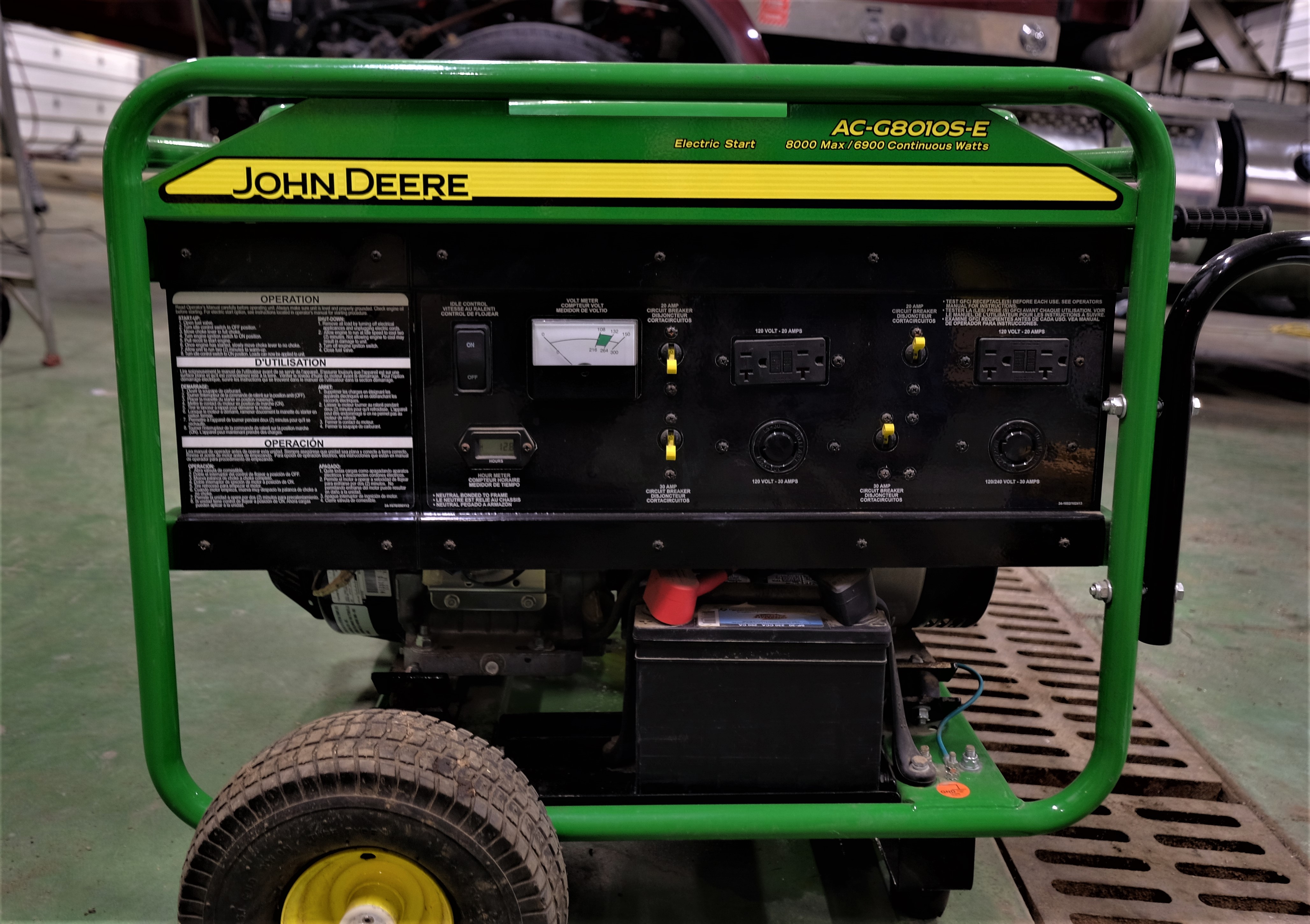 John Deere Generator ACG8010SE, 8000 max/6900 continuous watts