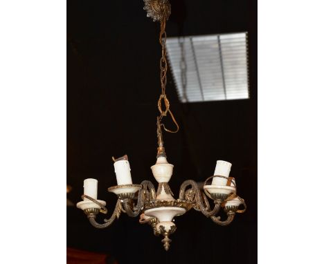 A gilt metal ceiling light, with five branches, 44cm high