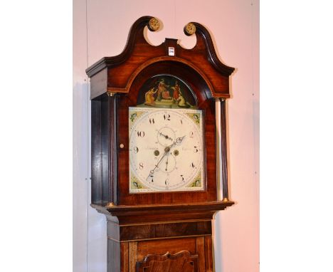 An early 19th century mahogany inlaid longcase clock by Michael Johnson, Barnard Castle (1782-1843), the painted dial with tw