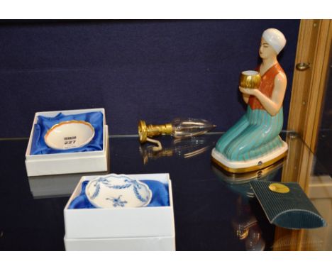 Three pieces of Meissen pottery, comprising of two pan dishes in original boxes, crossed swords marks to base, and Meissen te