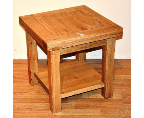 A contemporary light oak lamp table, with undertier, 50cm high  x 50cm wide