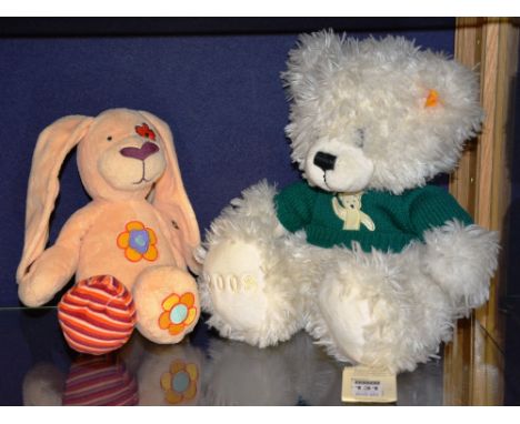 A modern Steiff teddy bear, 2008 stitched to right foot, 25cm high, together with a modern Steiff bunny (2)