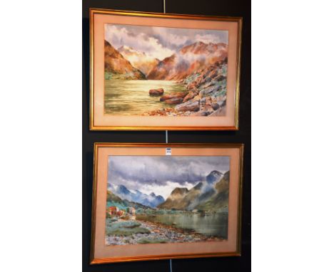 Fred R Fitzgerald
'Clouds Broaching Up After Rain Olden, Norway'
Watercolour, signed with a mark lower left, 37.5cm x 54.5cm,