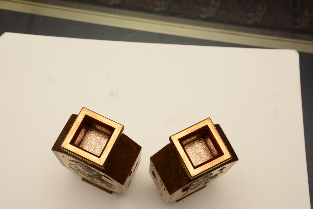 A pair of Japanese Shibayama lacquered pedestal vases circa 1930's, of