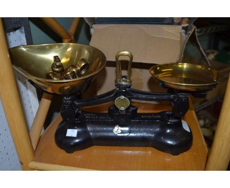 Retro design kitchen scales with brass bell weights