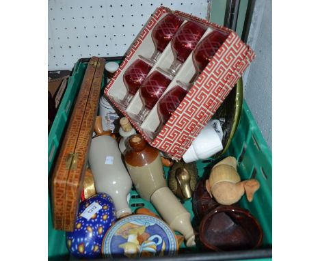 A box of mixed household items to include ceramic shoes etc