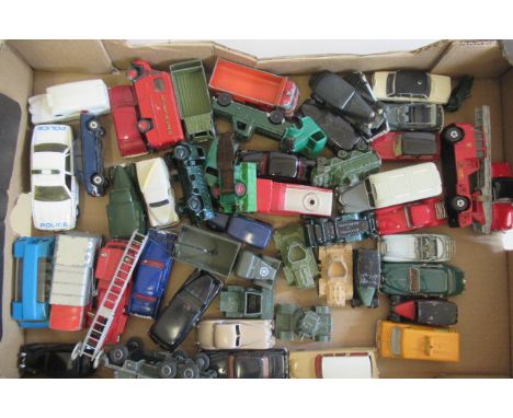 Playworn diecast vehicles by Dinky, Corgi, Matchbox and others, some overpainting, F-P